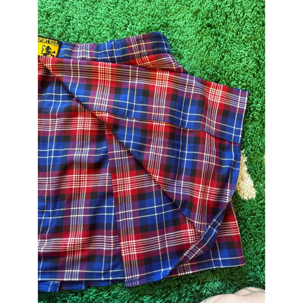 Sport Kilt Red Blue Tartan Plaid Pleated Mini Kilt with Pocket Mens Womens (B) - Picture 5 of 9
